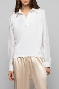 Long-sleeved knitted and silk Panny polo jumper - White