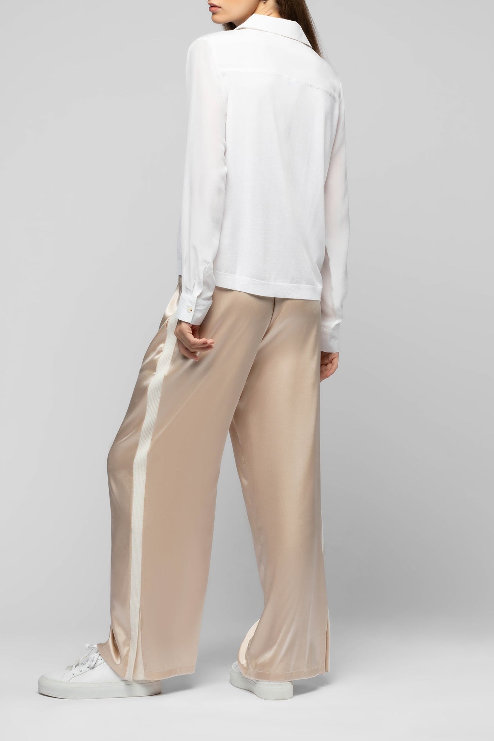 Long-sleeved knitted and silk Panny polo jumper - White