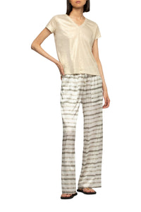 Tokyo V-neck T-shirt in iridescent linen twill - Beige