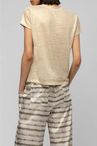 Tokyo V-neck T-shirt in iridescent linen twill - Beige