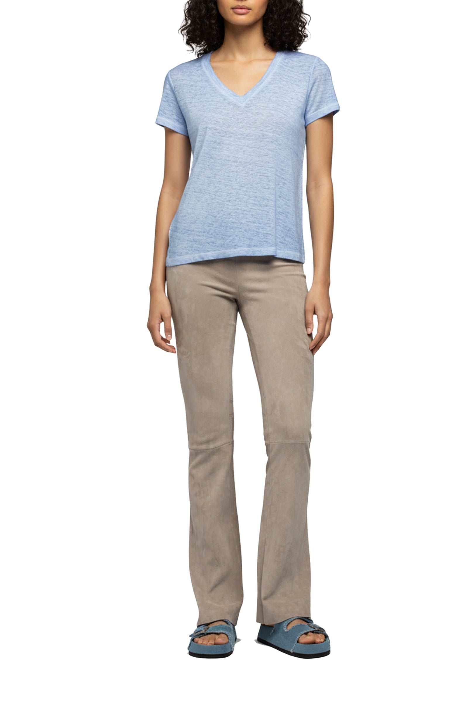 Tokyo V-neck linen twill T-shirt - Bleach Blue