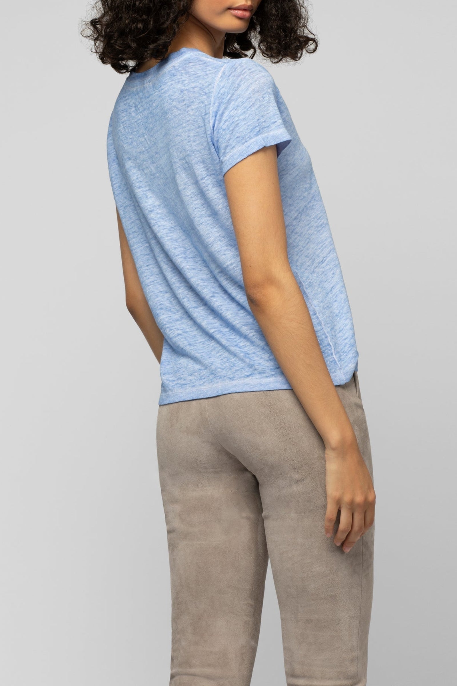 Tokyo V-neck linen twill T-shirt - Bleach Blue