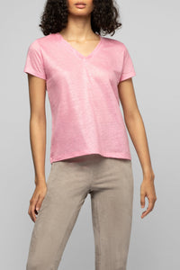 Tokyo V-neck linen twill T-shirt - Bonbon