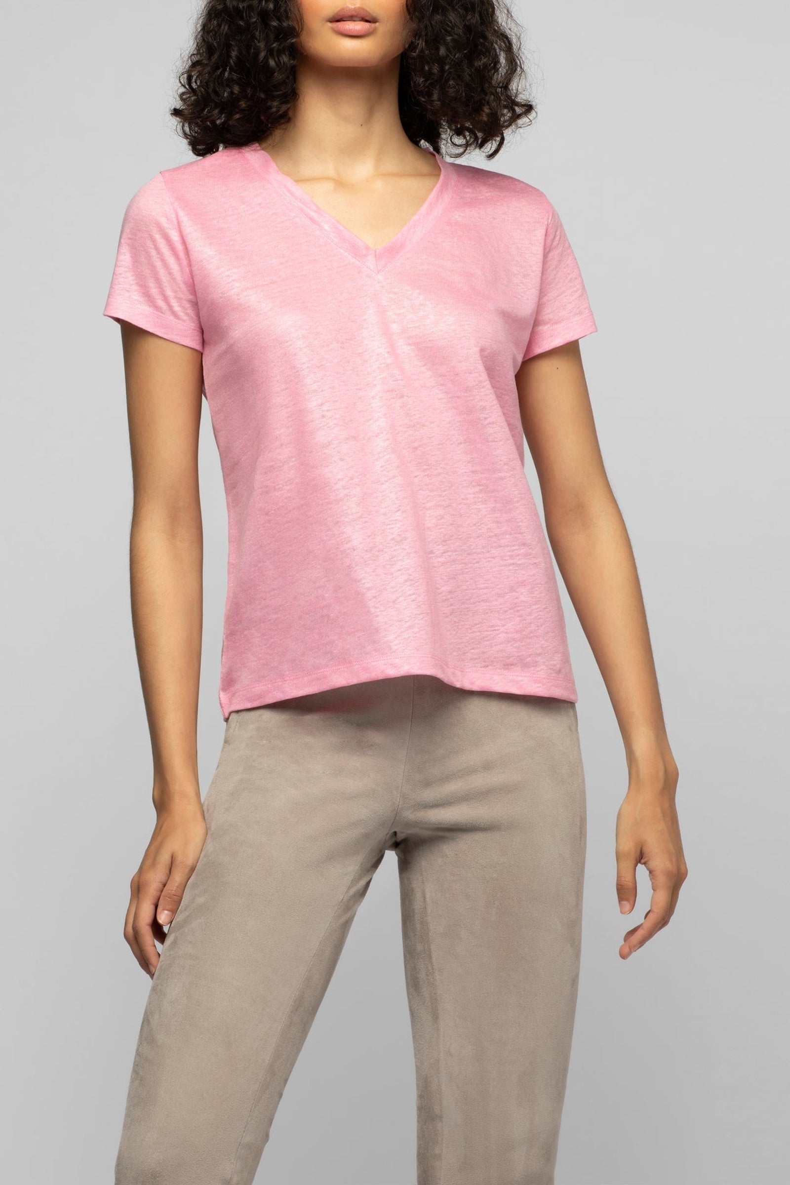 Tokyo V-neck linen twill T-shirt - Bonbon