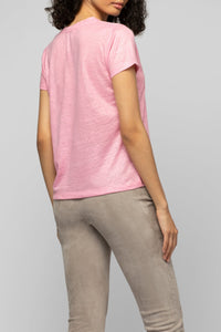 Tokyo V-neck linen twill T-shirt - Bonbon
