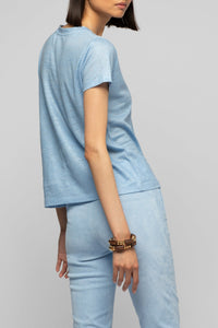 Tokyo V-neck linen twill T-shirt - Ciel