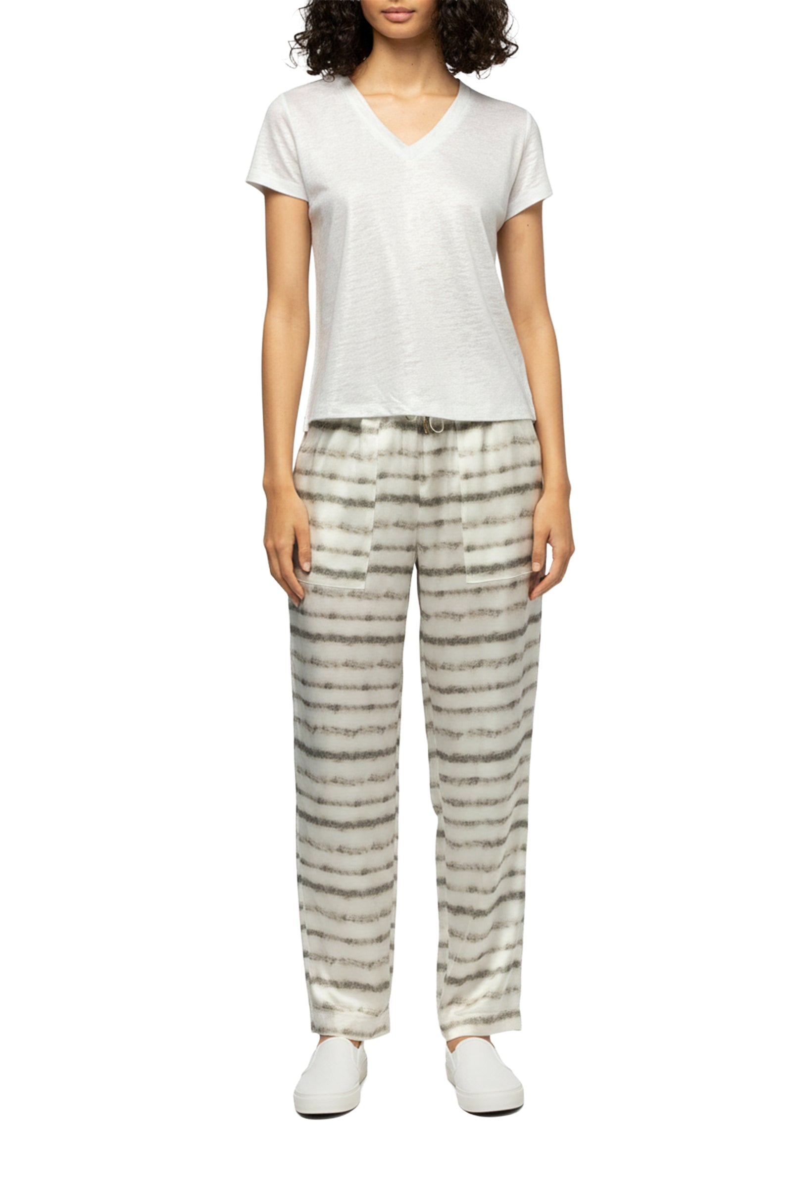 T-shirt Tokyo à col V en sergé de lin irisé - White