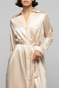 Raesa silk shirt dress with leather details - Beige