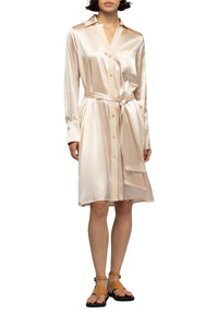 Raesa silk shirt dress with leather details - Beige