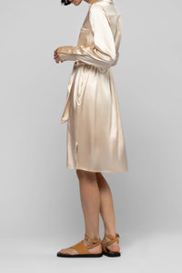 Raesa silk shirt dress with leather details - Beige
