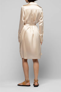 Raesa silk shirt dress with leather details - Beige