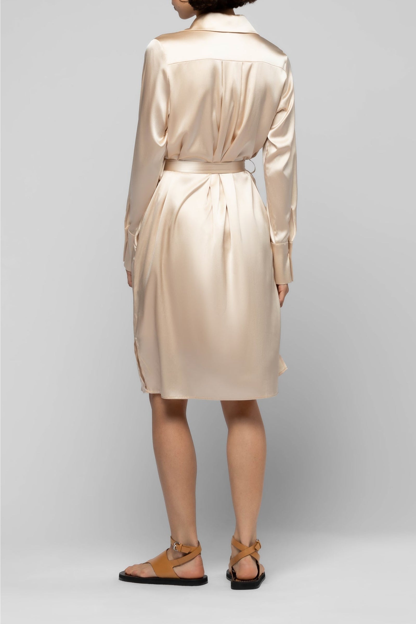 Raesa silk shirt dress with leather details - Beige
