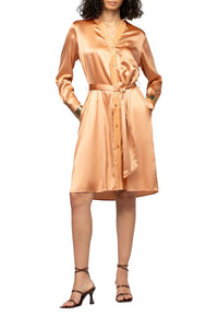 Raesa silk shirt dress with leather details - Camel