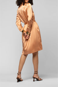 Raesa silk shirt dress with leather details - Camel