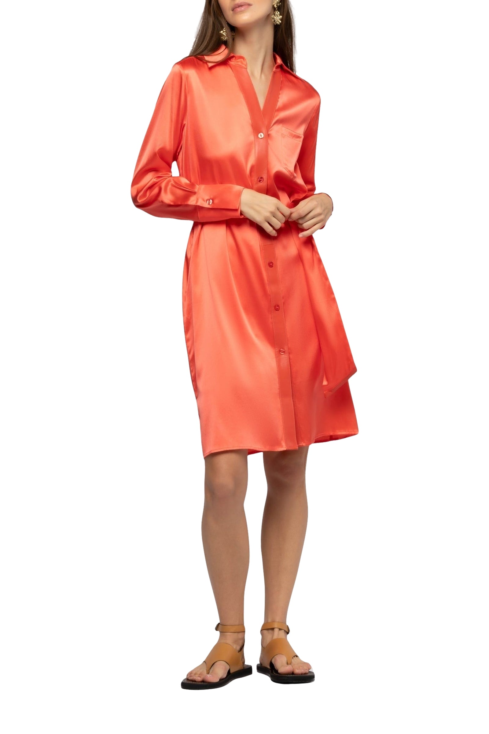 Raesa silk shirt dress with leather details - Corail