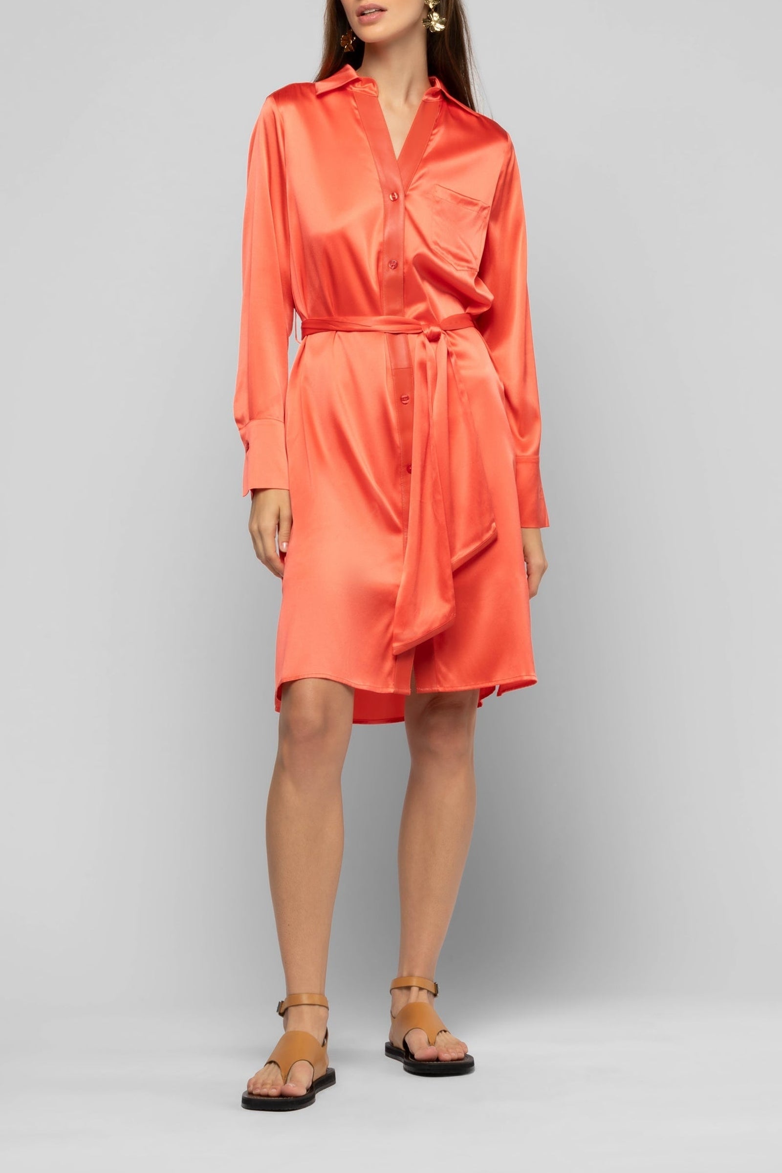 Raesa silk shirt dress with leather details - Corail
