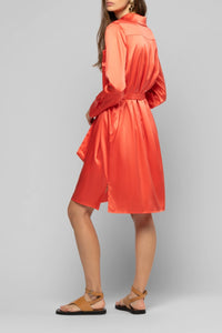 Raesa silk shirt dress with leather details - Corail