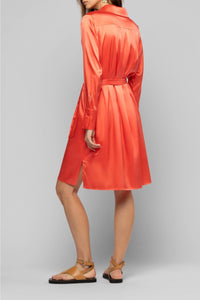 Raesa silk shirt dress with leather details - Corail