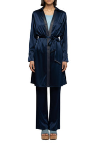 Raesa silk shirt dress with leather details - Navy