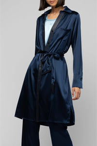 Raesa silk shirt dress with leather details - Navy