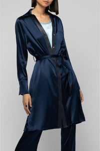 Raesa silk shirt dress with leather details - Navy