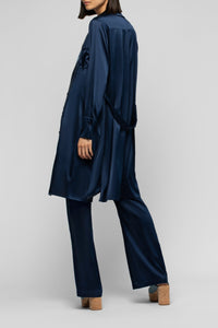 Raesa silk shirt dress with leather details - Navy