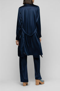 Raesa silk shirt dress with leather details - Navy