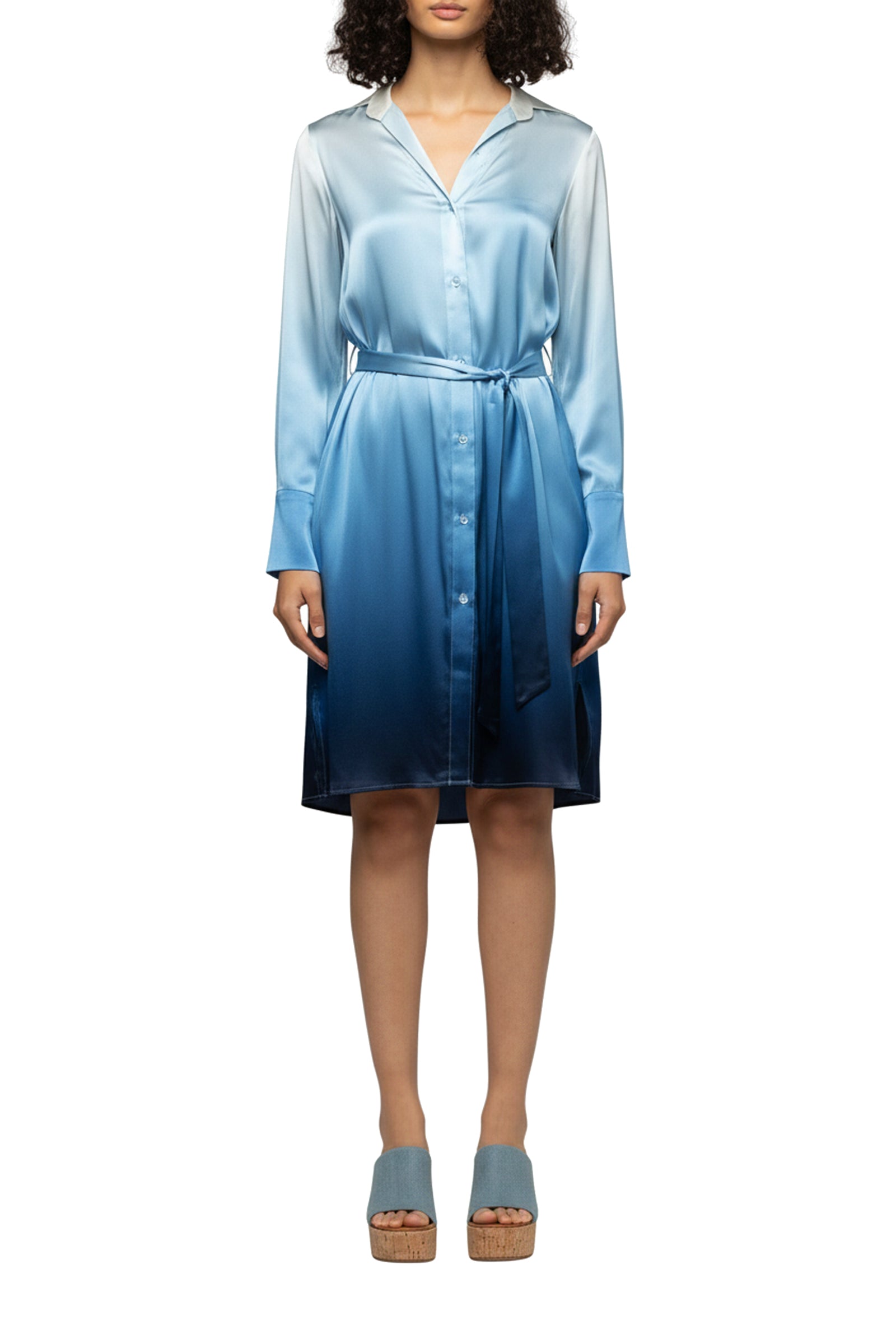 Raesa shirt dress in Tie & Dye printed silk - Tie & Dye Blue