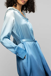 Raesa shirt dress in Tie & Dye printed silk - Tie & Dye Blue