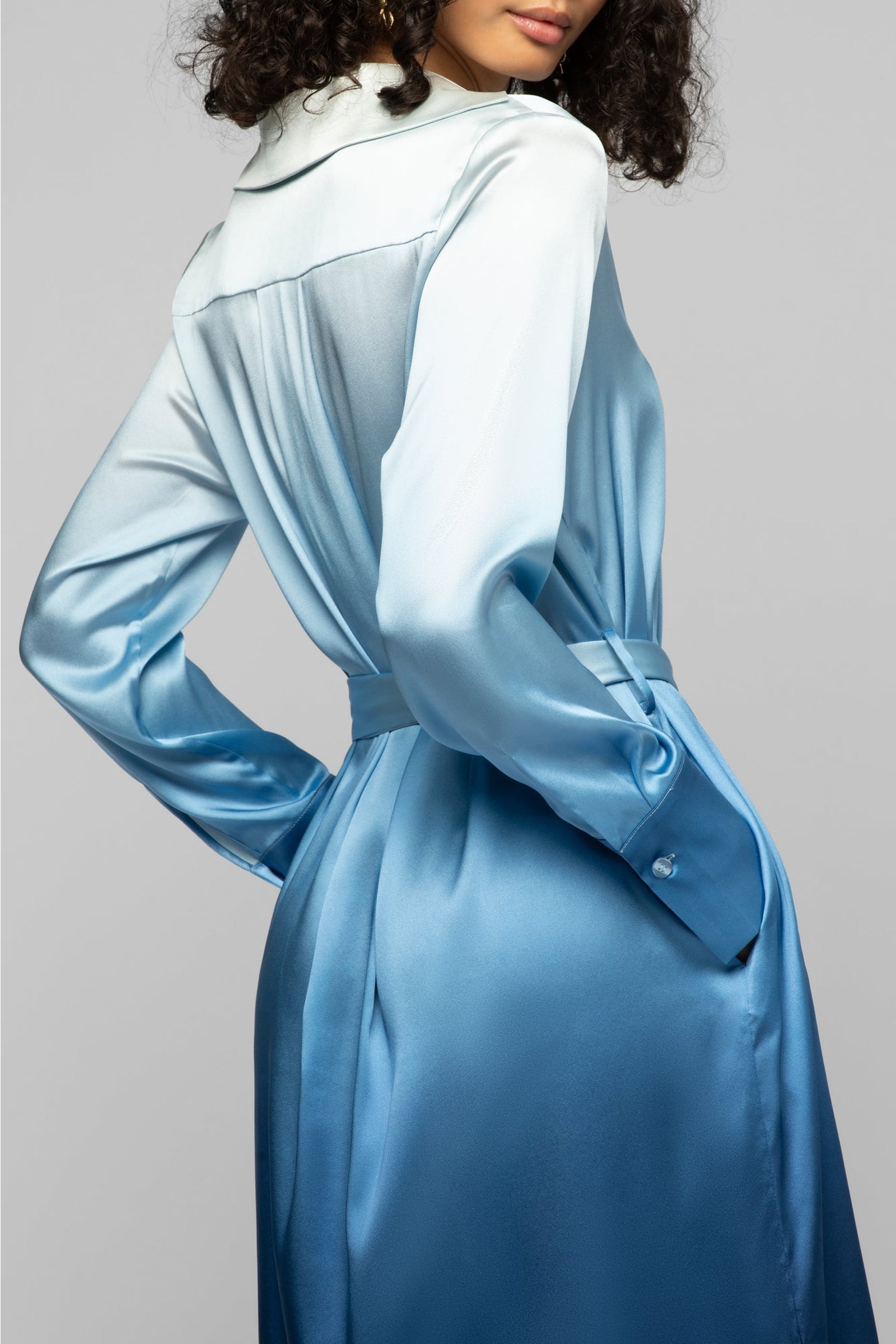 Raesa shirt dress in Tie & Dye printed silk - Tie & Dye Blue