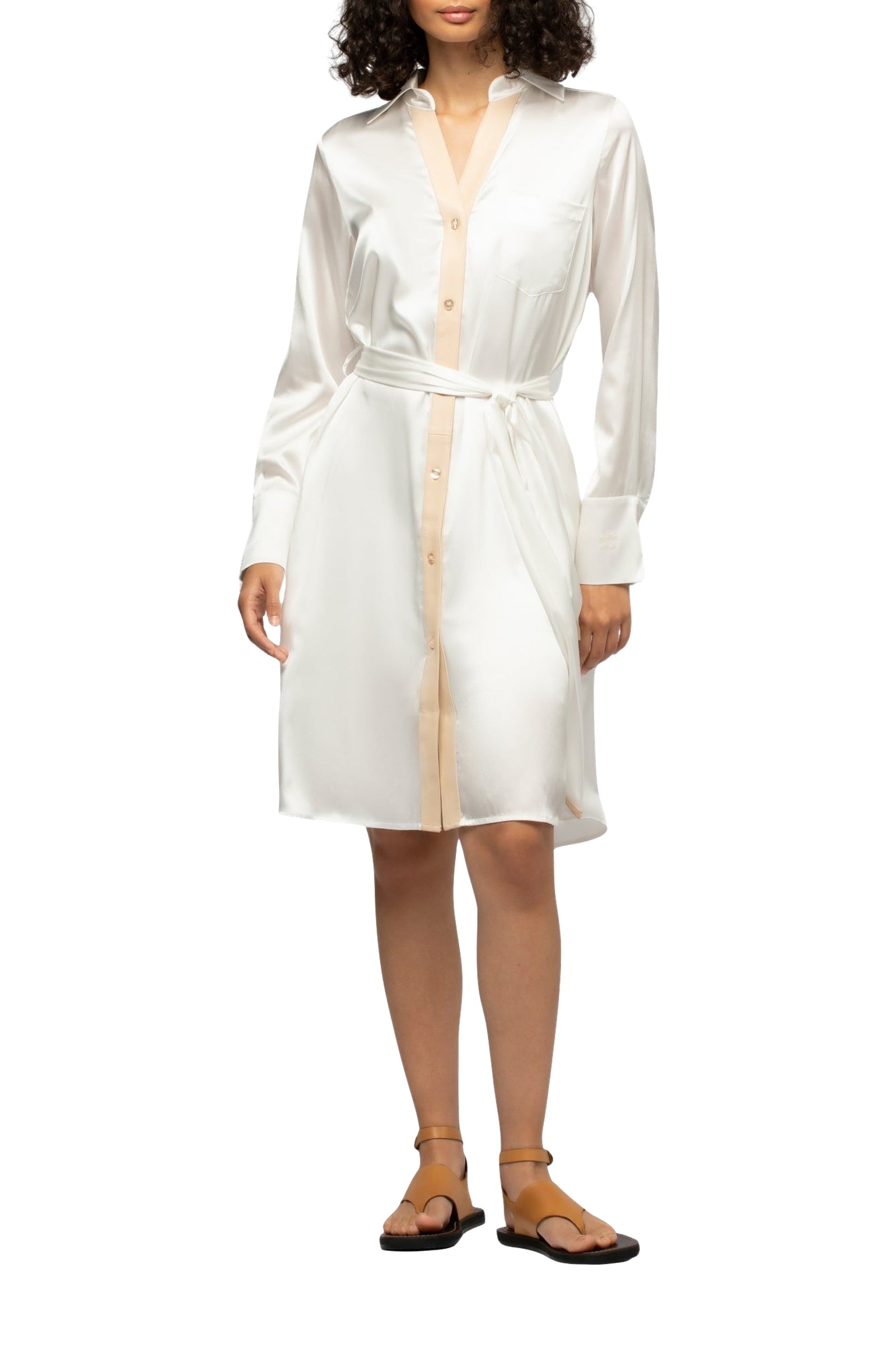 Robe chemise Raesa en soie avec détails en cuir - White