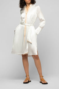 Robe chemise Raesa en soie avec détails en cuir - White