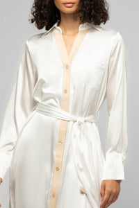 Robe chemise Raesa en soie avec détails en cuir - White