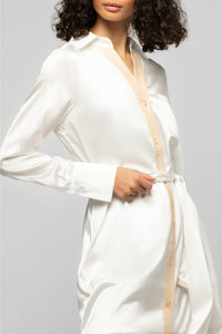 Robe chemise Raesa en soie avec détails en cuir - White
