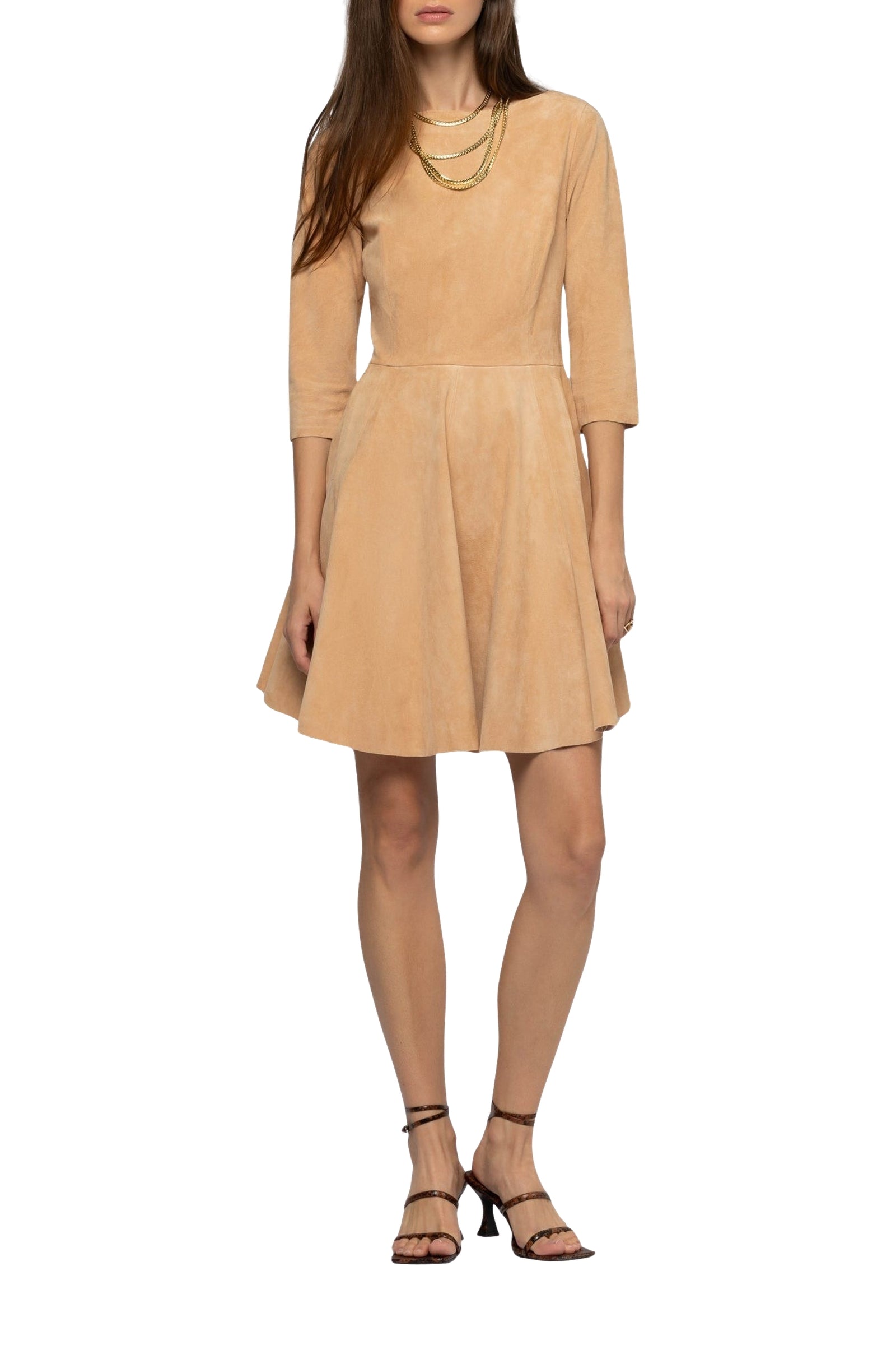 Raida Suede Skater Dress - Camel