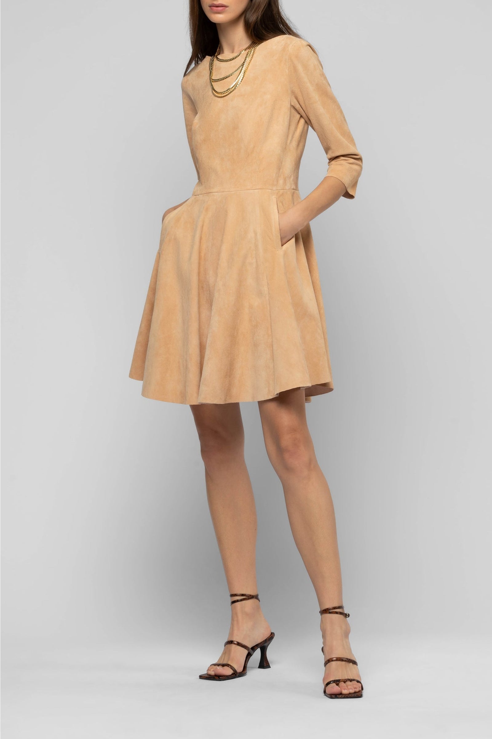 Raida Suede Skater Dress - Camel