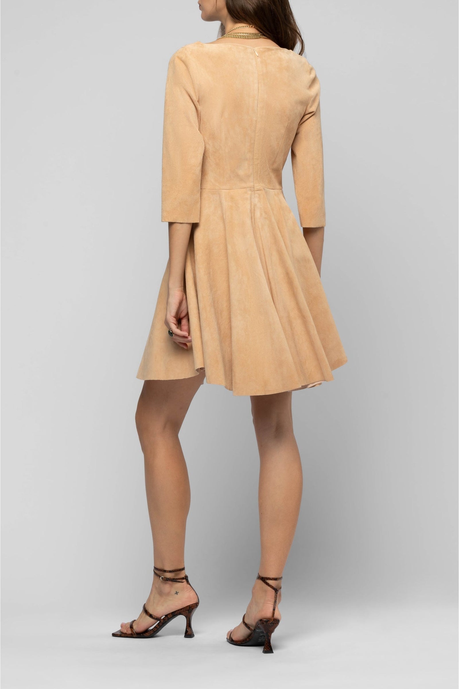 Raida Suede Skater Dress - Camel