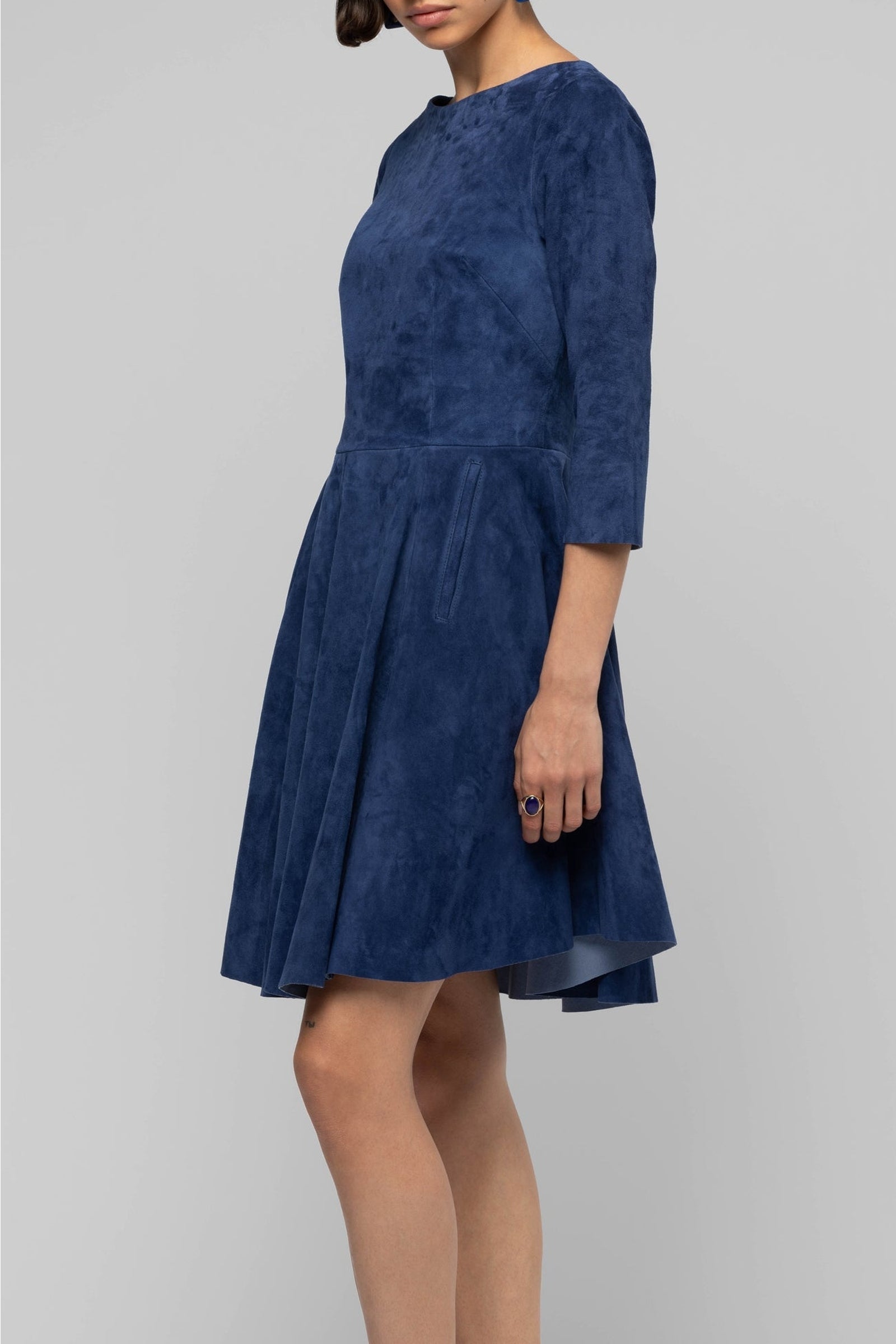 Raida Suede Skater Dress - Navy