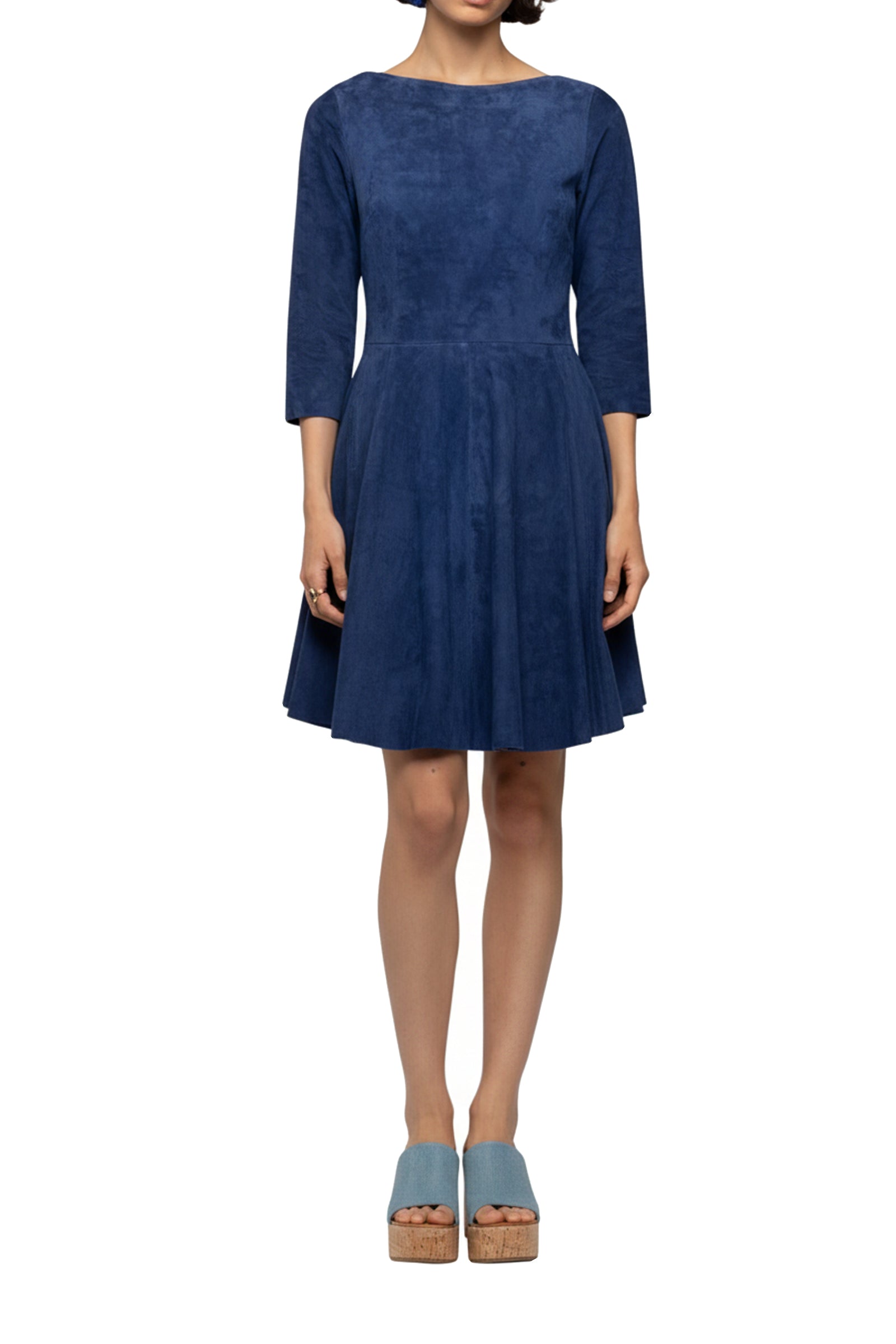 Raida Suede Skater Dress - Navy