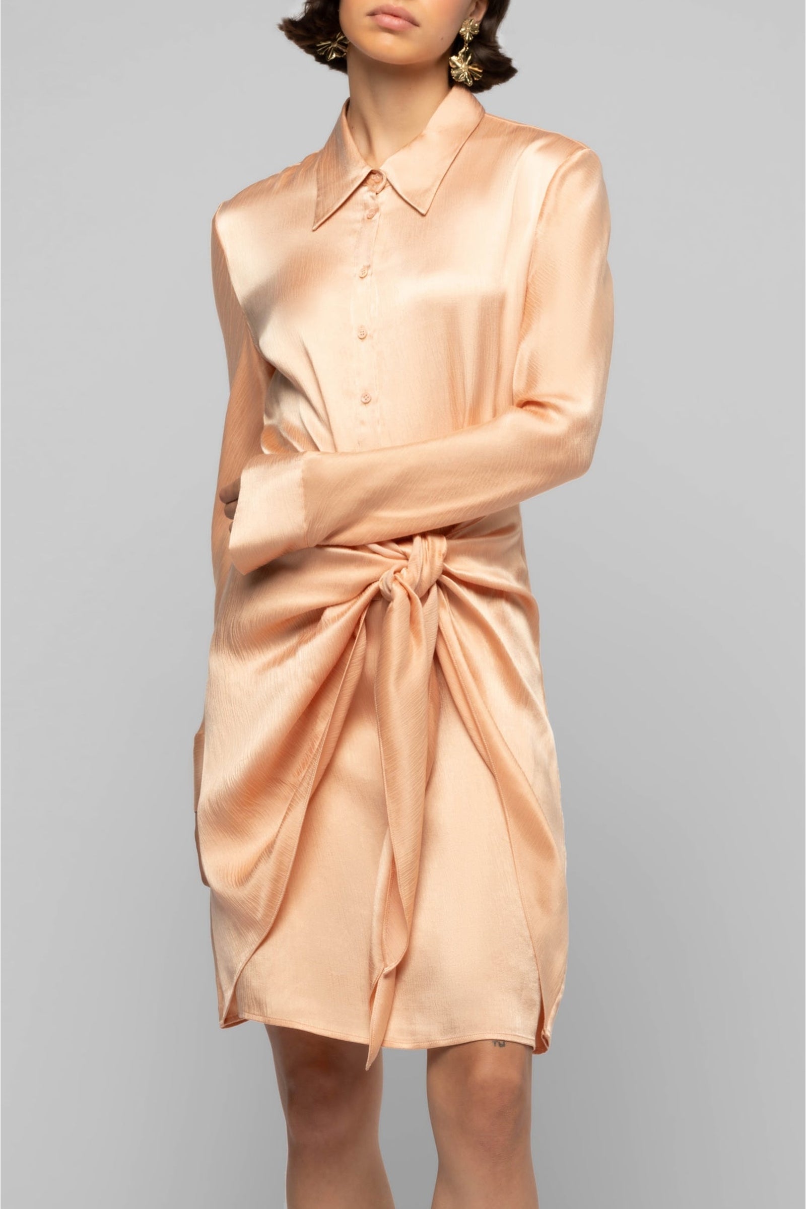 Robe chemise Ramelie nouée à la taille - Camel