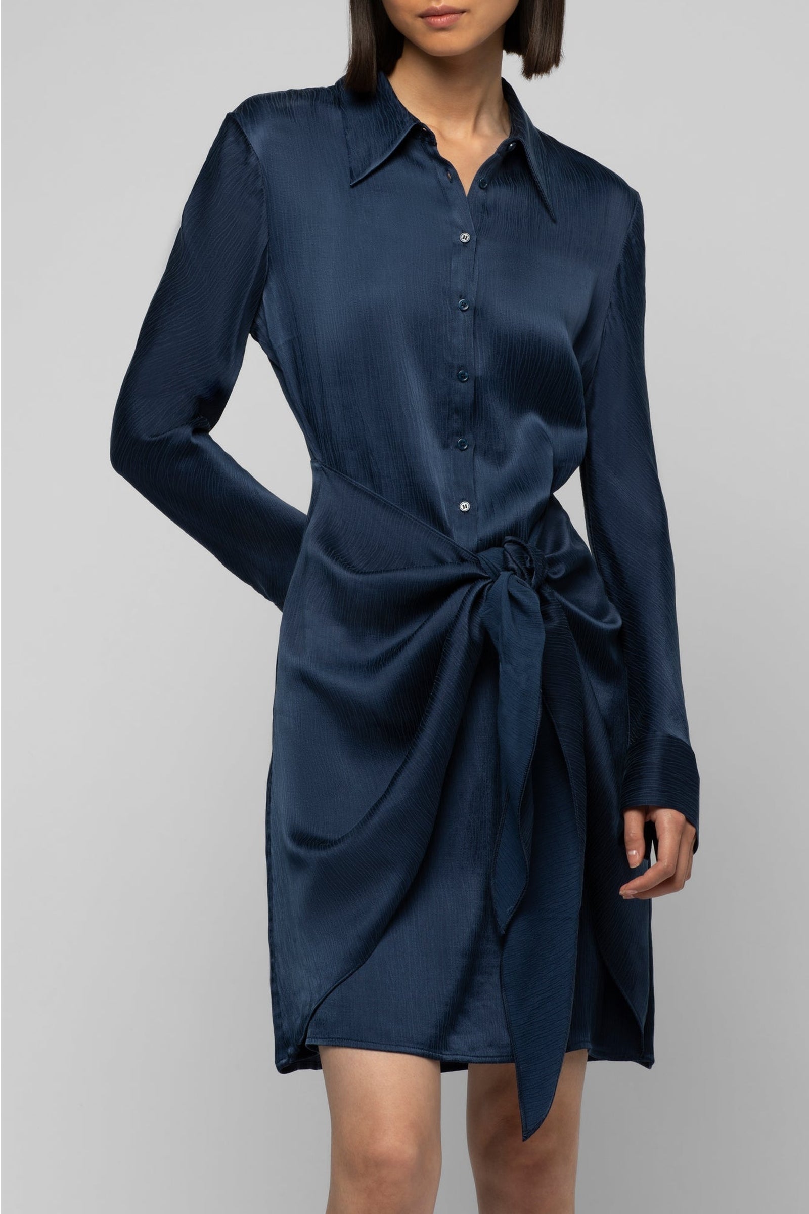 Ramelie shirt dress, tied at the waist - Navy
