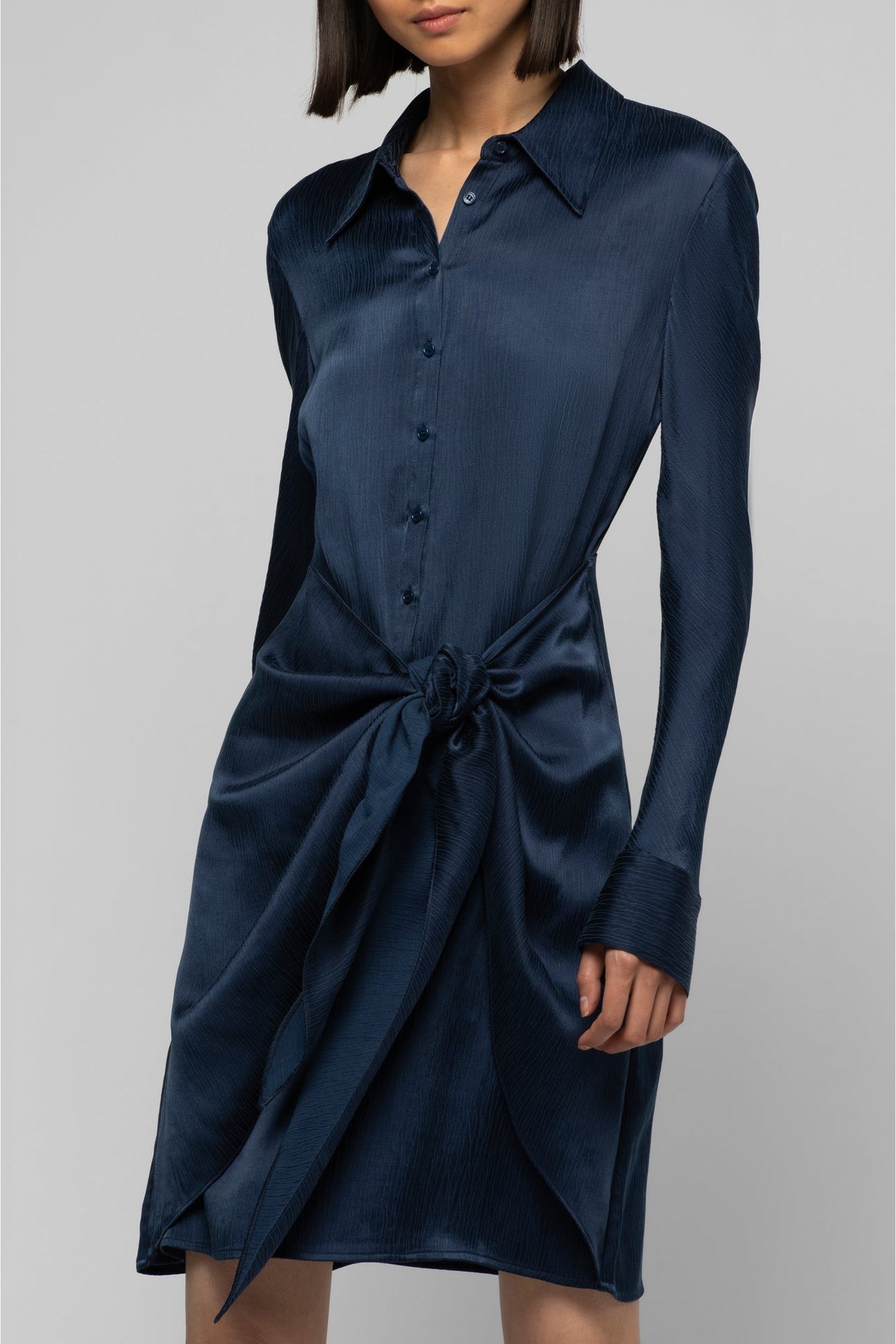 Ramelie shirt dress, tied at the waist - Navy