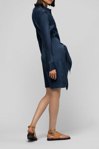 Ramelie shirt dress, tied at the waist - Navy