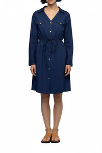 Saharan-inspired Ramie shirt dress - Navy