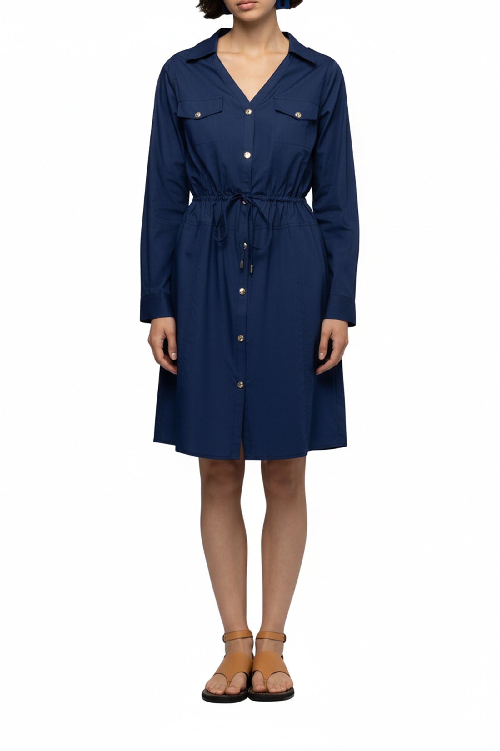 Saharan-inspired Ramie shirt dress - Navy