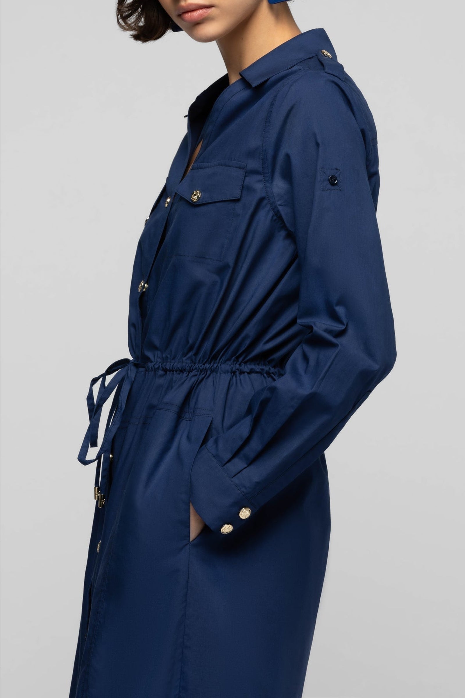 Saharan-inspired Ramie shirt dress - Navy