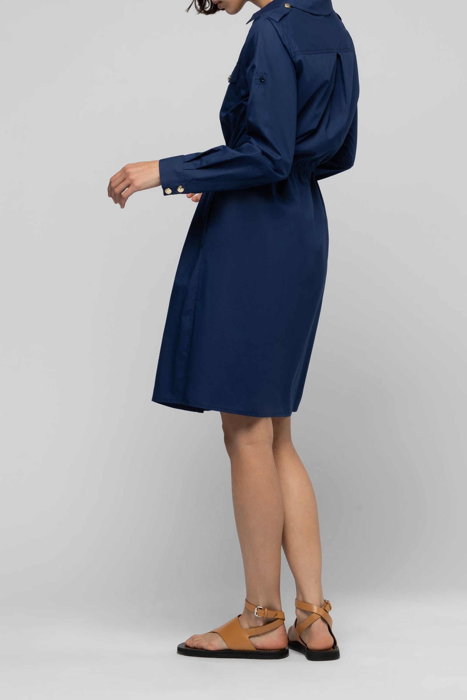 Saharan-inspired Ramie shirt dress - Navy