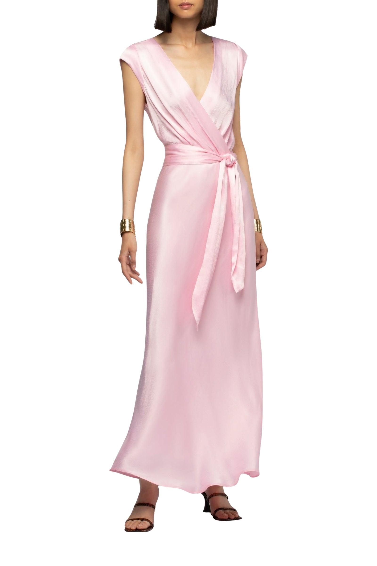 Rania long wrap dress with belt - Bonbon
