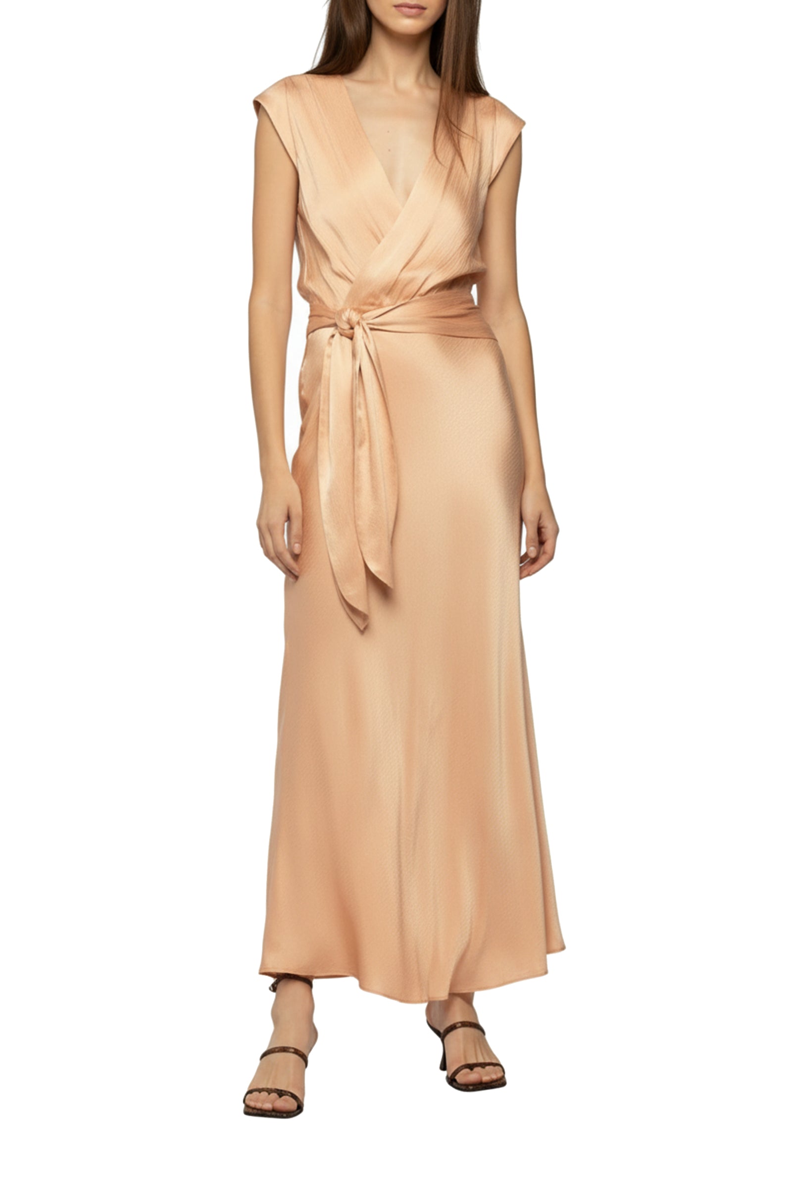 Rania long wrap dress with belt - Camel