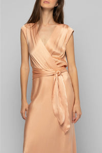 Rania long wrap dress with belt - Camel